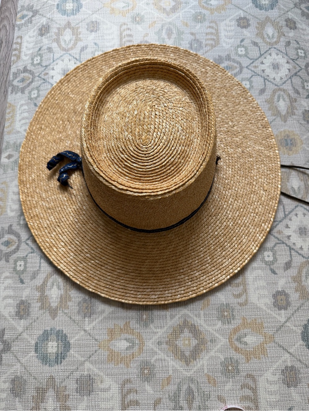 Campesina Chilean Straw Hat Stiff Wide Brim Navy Band Size 55 - Picture 1 of 4